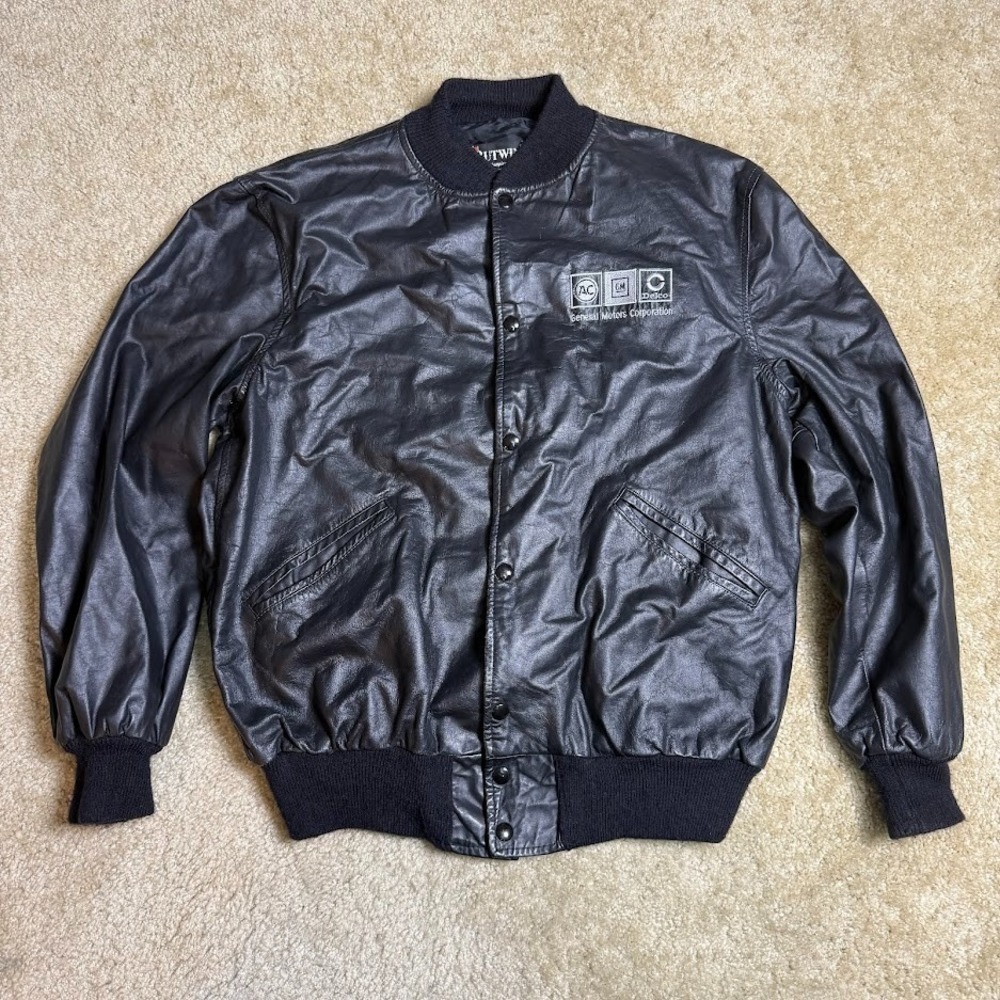 Vintage 80s Butwin Leather Jacket Mens L Black GM Goodwrench Union Made‎ in USA